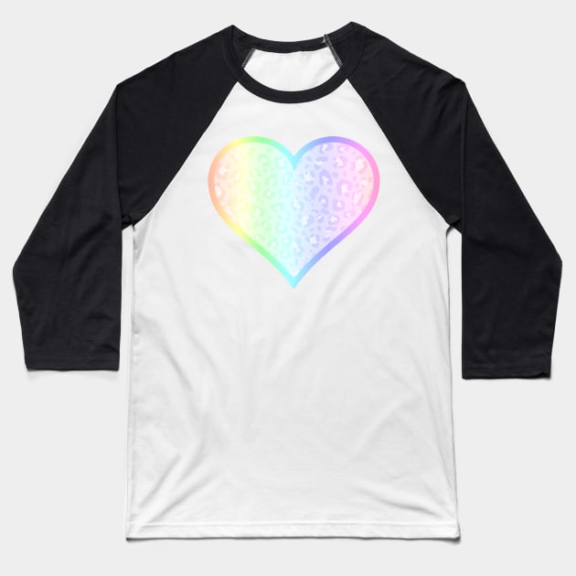 Ultra Pastel Rainbow Leopard Print Heart Baseball T-Shirt by bumblefuzzies